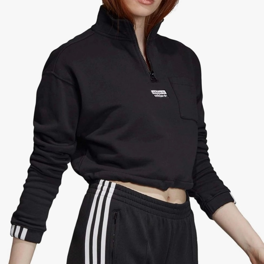 Women’s Adidas Original black cropped half zip sweatshirt size M - Picture 1 of 7